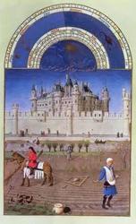Facsimile of October: Sowing the Winter Grain by the Limbourg Brothers, from the 